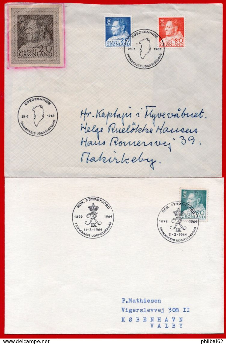FDC Groënland 25/07/1963 Et 11/03/1964. Roi Frédéric IX - Lettres & Documents
