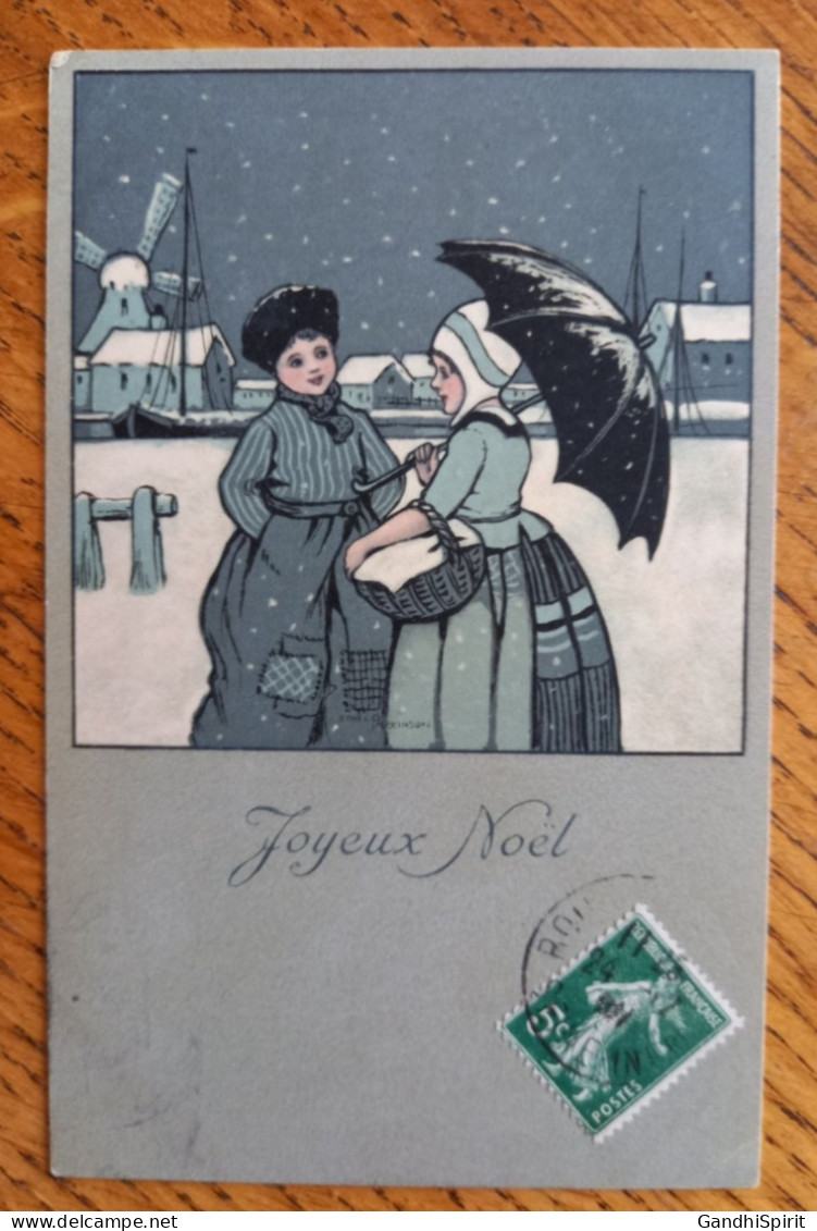 Illustrateur Joyeux Noel Couple Hollandais Moulin à Vent Ethel Parkinson Pour M.M. Vienne M. Munk Serie 432 - Parkinson, Ethel