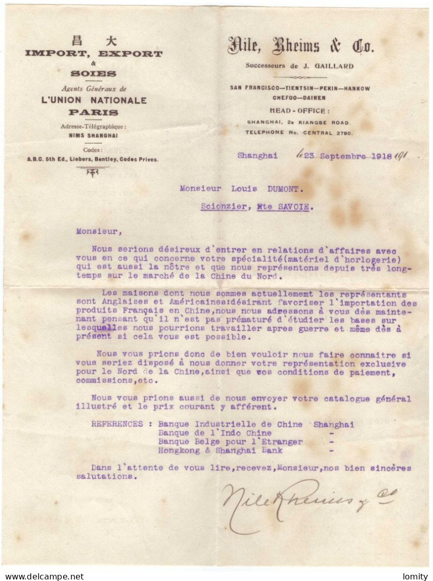 Chine France Lettre Cachet SHANGHAÏ Shang-Hai Pour Scionzier + Correspondance , 15 C Mouchon Surcharge 6 CENTS - 1918 - Briefe U. Dokumente