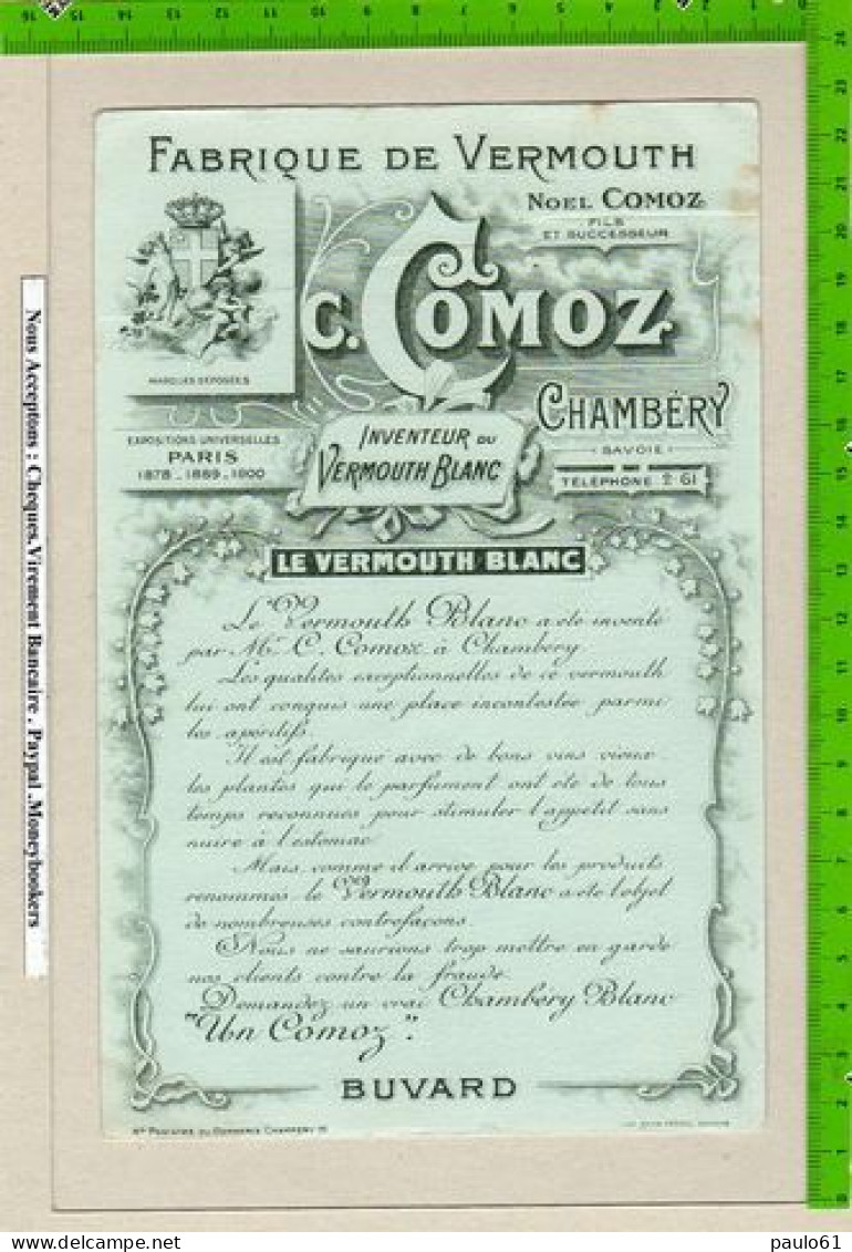 BUVARD : Ancien : Fabrique De VERMOUTH Comoz Chambery - Schnaps & Bier