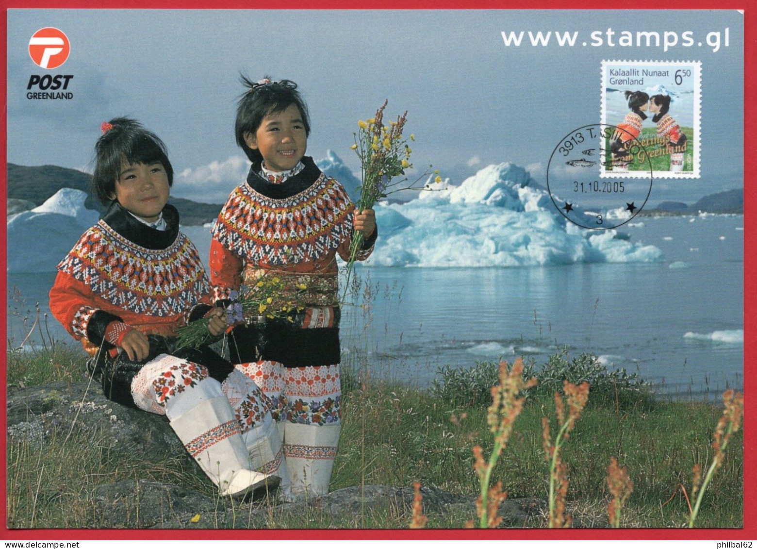 Groënland 2005, Enfants En Costumes. Grande Carte Avec Paysage. Oblitération Tasiilaq 31/10/2005. - Brieven En Documenten