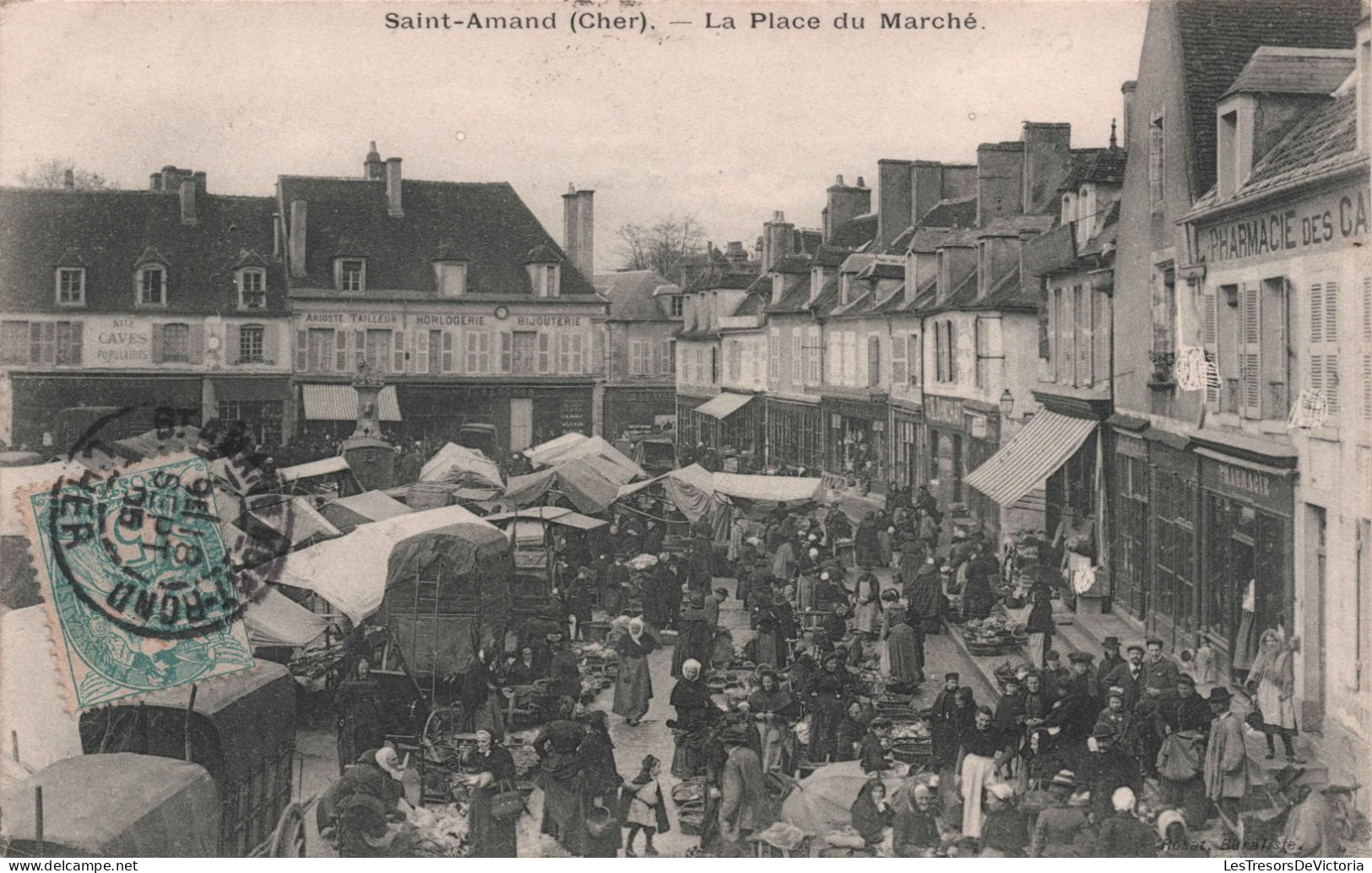 Marchés - Saint Amand - Cher - La Place Du Marché - Tres Animé - Carte Postale Ancienne - - Märkte