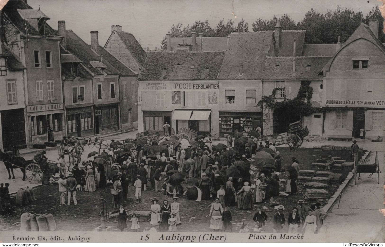 Marchés - Aubigny - Cher - Place Du Marché - Lemaire Fils Edit - Tres Animé - Carte Postale Ancienne - - Marchés