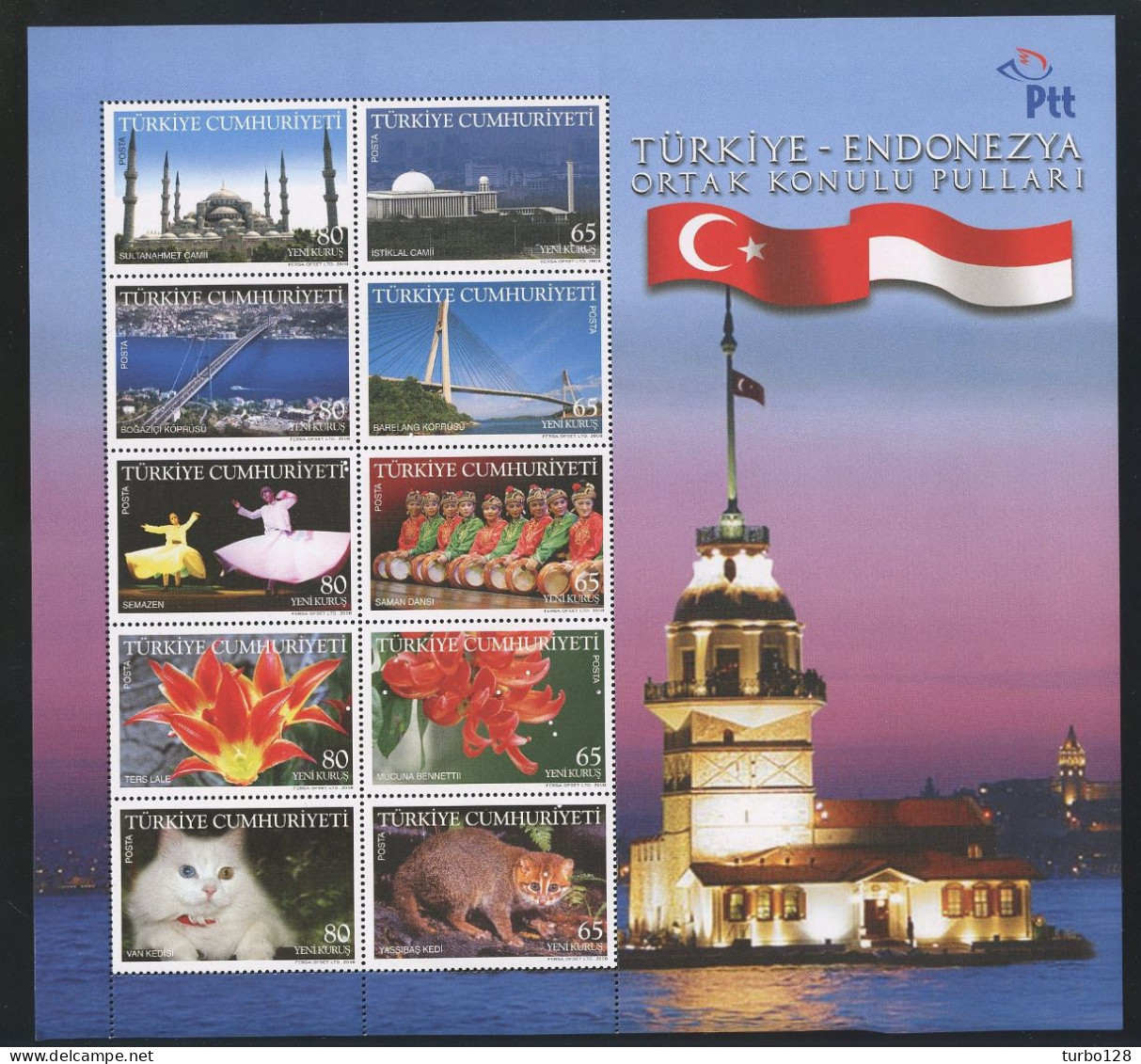 TURQUIE 2008 N° 3397/3406 ** Neufs MNH Marque De Pli En Bas Hors Timbres C 11 € Relations Avec Indonésie Chats Cats Fle - Unused Stamps