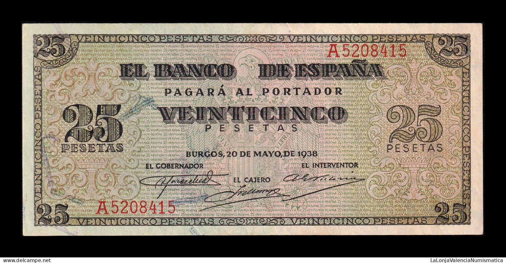 España Spain 25 Pesetas Burgos 1938 Pick 111 Serie A Ebc/+ Xf/+ - 25 Pesetas