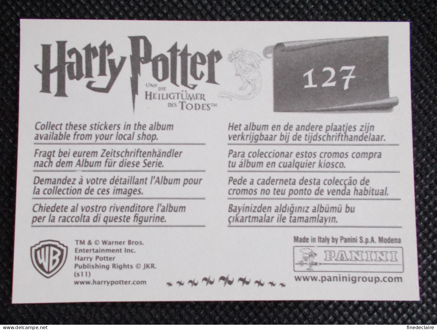 Vignette Autocollante Panini - Harry Potter Et Les Reliques De La Mort - Und Die Heiligtümer Des Todes - N° 127 - Edizione Tedesca