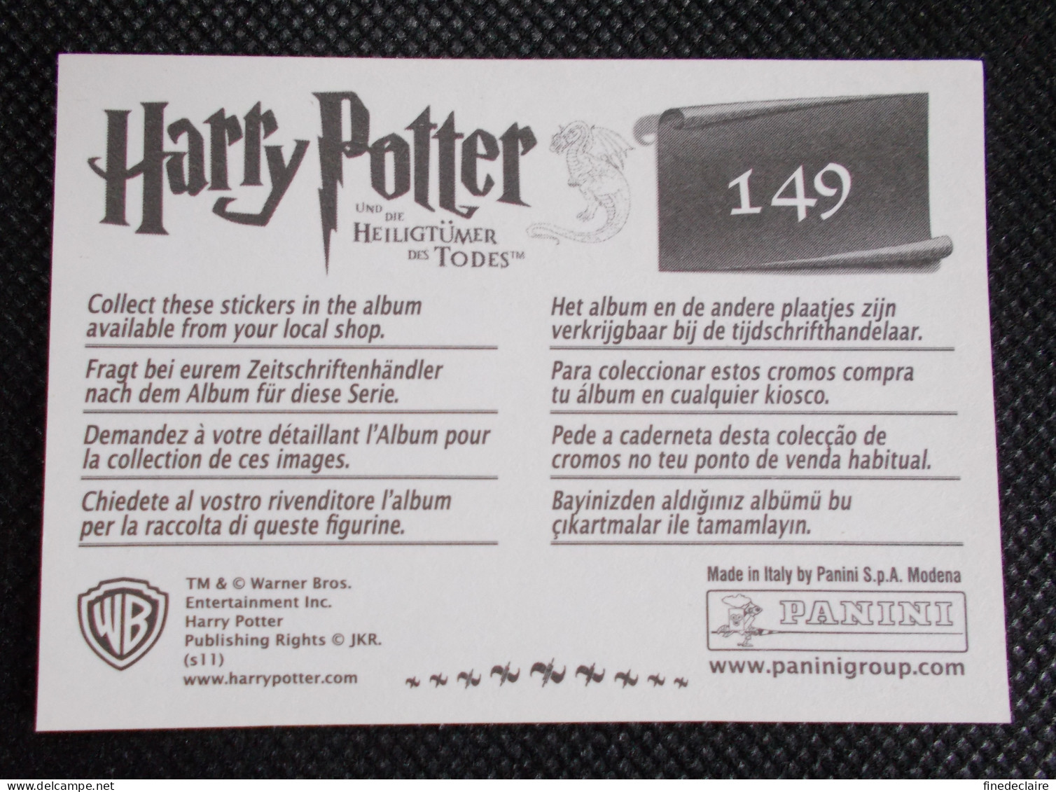 Vignette Autocollante Panini - Harry Potter Et Les Reliques De La Mort - Und Die Heiligtümer Des Todes - N° 149 - Edizione Tedesca