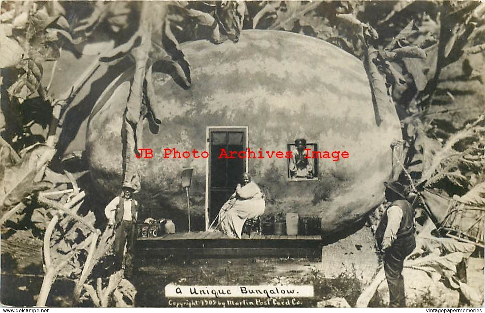 313495-Exaggeration, RPPC, WH Martin, Black Americana, Family Living In Unique Watermelon Bungalow - Black Americana