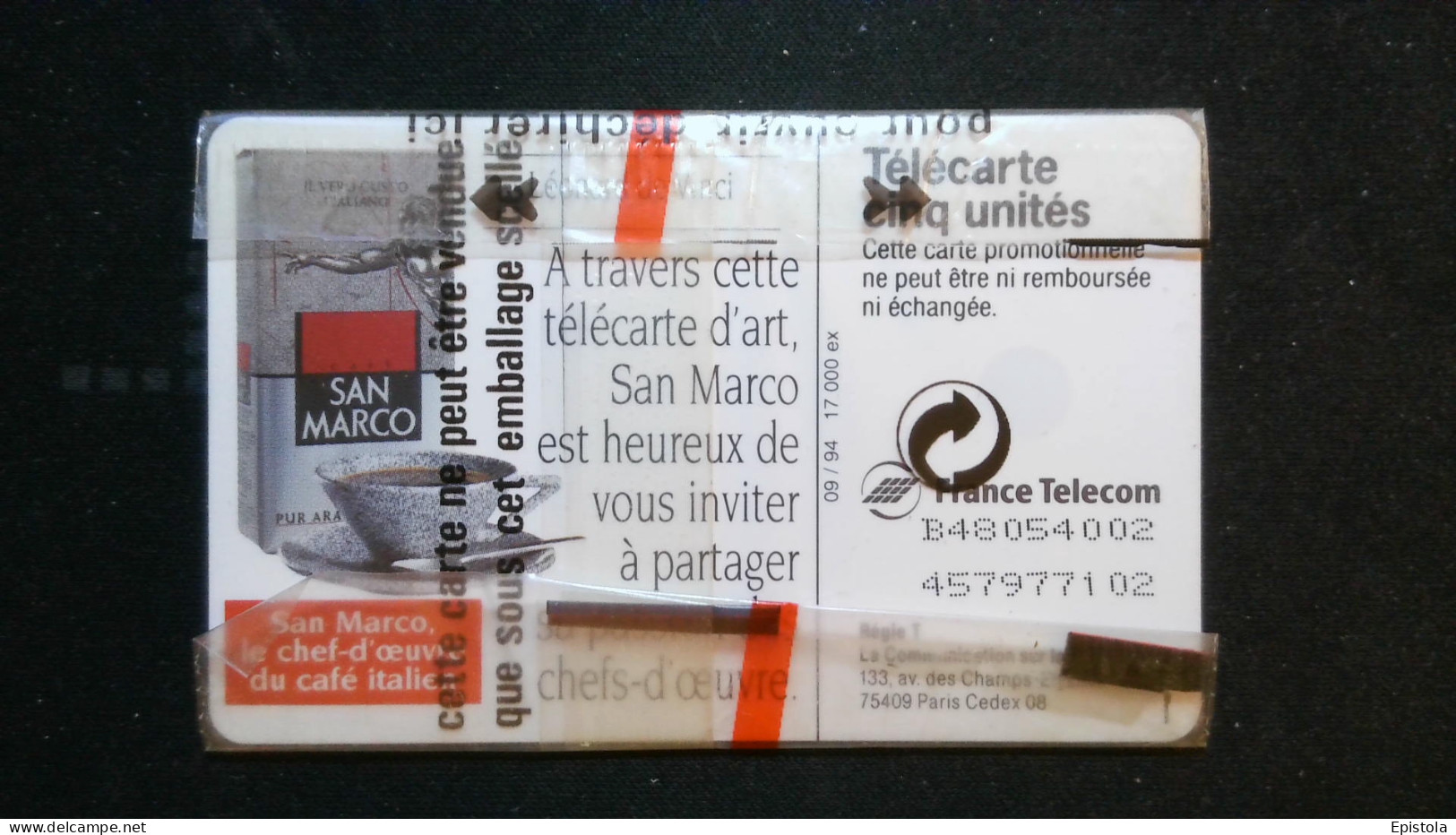 ► Café SAN MARCO  Léonard De Vinci  - Télécarte Neuve Sous Blister    5U  -   17 000 Ex - France Telecom - Painting