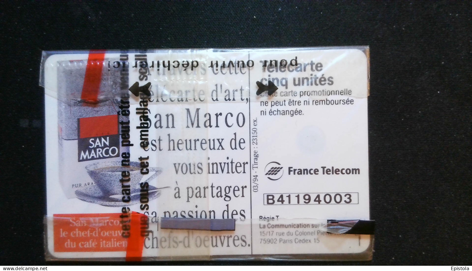 ► Café SAN MARCO   VENUS - Télécarte Neuve Sous Blister    5U  -   23 150 Ex - France Telecom - Peinture