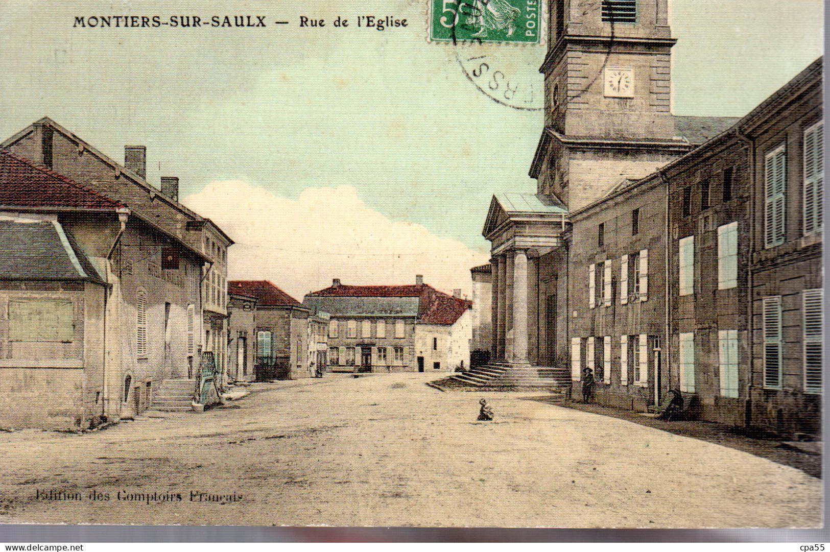 MONTIERS SUR SAULX  -  Rue De L' Eglise  -  Carte Toilée Couleur Des Comptoirs Français - Montiers Sur Saulx