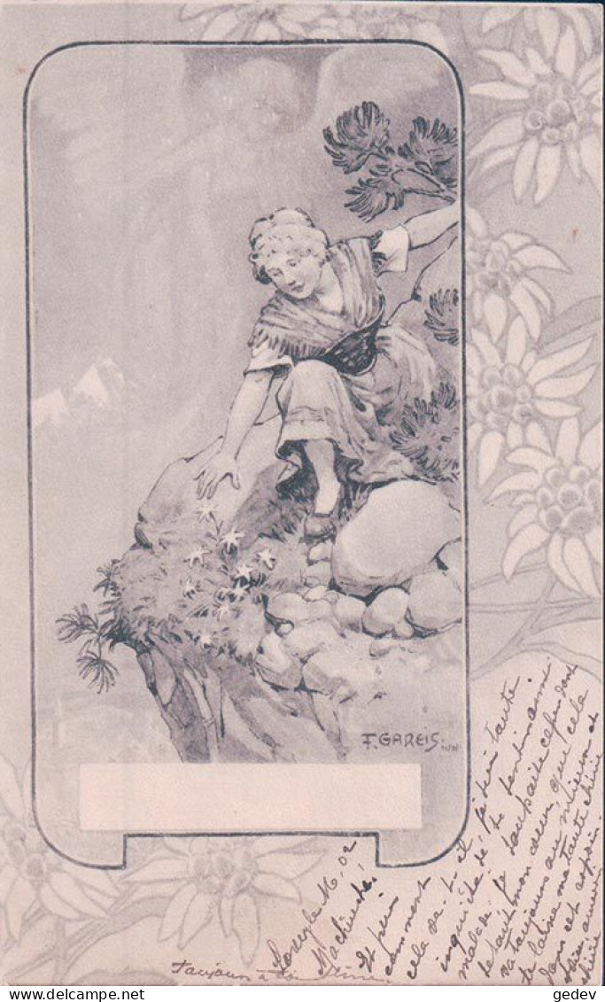 F. Gareis, Jeune Fille Cueillant Des Edelweiss, Litho Art Nouveau (8291) - Gareis, F.