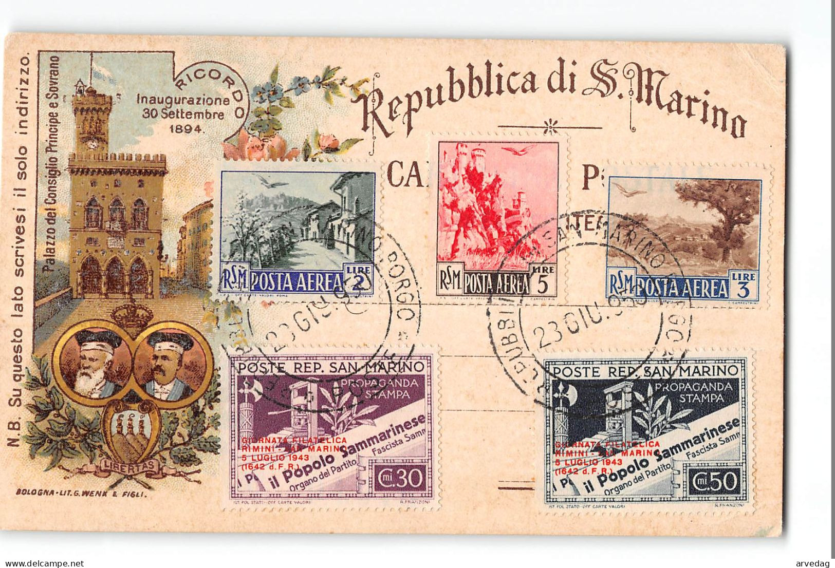 17226  REPUBBLICA SAN MARINO - BORGO - RICORDO INAUGURAZIONE PALAZZO CONSIGLIO - Brieven En Documenten