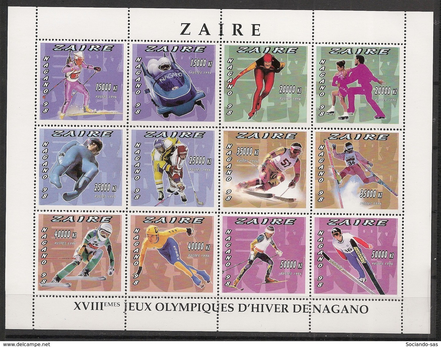 ZAIRE - 1996 - N°Yv. 1491 à 1502 - Nagano / Olympics - Neuf Luxe ** / MNH / Postfrisch - Winter 1998: Nagano