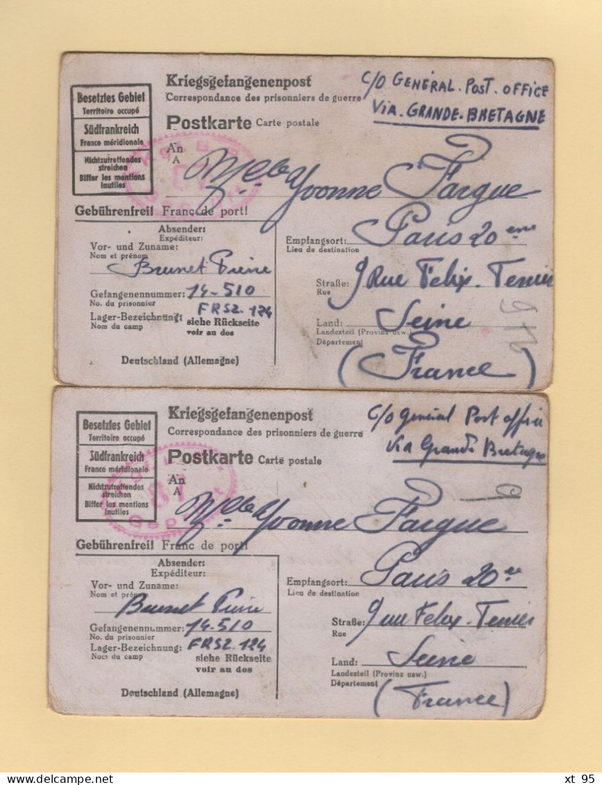 Correspondance De Prisonniers De Guerre - Stammlager 1A - 1944 - Mention C/O General Post Office Via Grande Bretagne - WW II