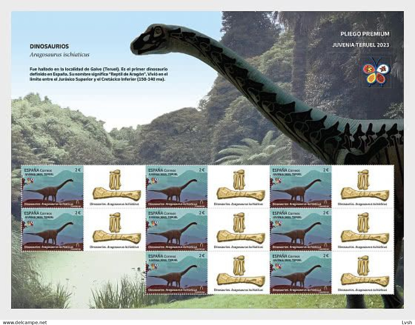 Spain.2023.Dinosaurs - Aragosaurus Ischiaticus.m/s  ** . - Hojas Completas