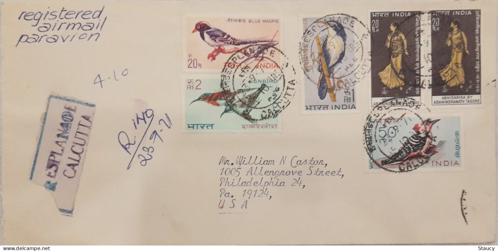 India 1968 BIRDS~Wildlife Preservation - Fauna / Birds Complete Set Of 4 Stamps USED On Registered Cover To USA As Scan - Posta Aerea