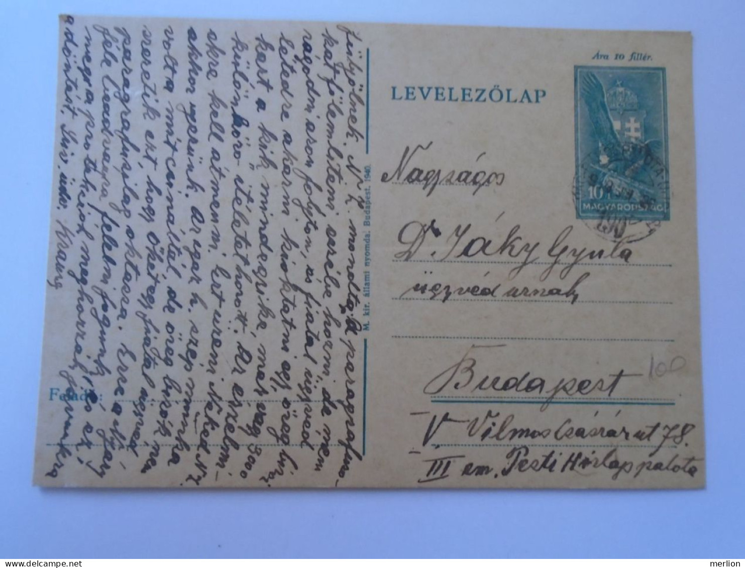 D195026  Hungary - Postal Stationery -1938 Vác-Rákospalota-Újpest TPO Mozgóposta -Railway  - Dr. Jáky Gyula - Covers & Documents