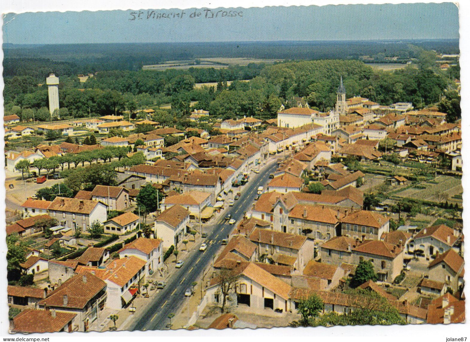 CPSM    40    SAINT VINCENT DE TYROSSE  1967  VUE AERIENNE RUE PRINCIPALE  DU CENTRE - Saint Vincent De Tyrosse