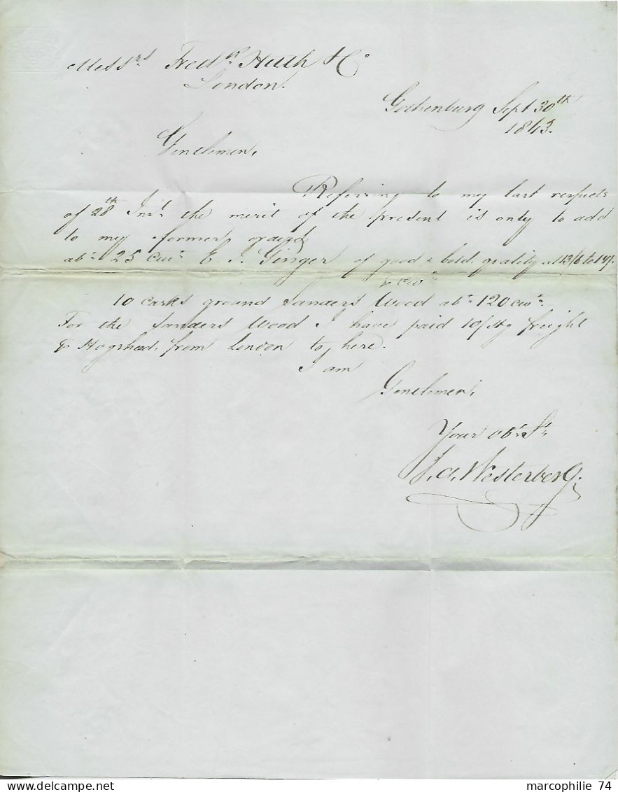 SVERIGE SWEDEN LETTRE COVER GOTHENBURG 30TH SEP 1843 TO LONDON + TAXE T 6 OCT - ... - 1855 Voorfilatelie