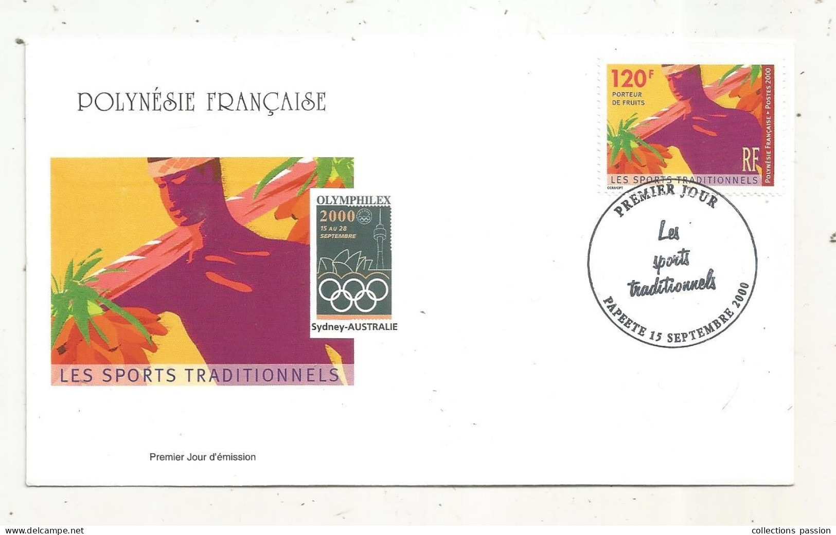 FDC, Premier Jour, POLYNESIE FRANCAISE, TAHITI,  PAPEETE, Les Sports Traditionnels, 2000 - Lettres & Documents