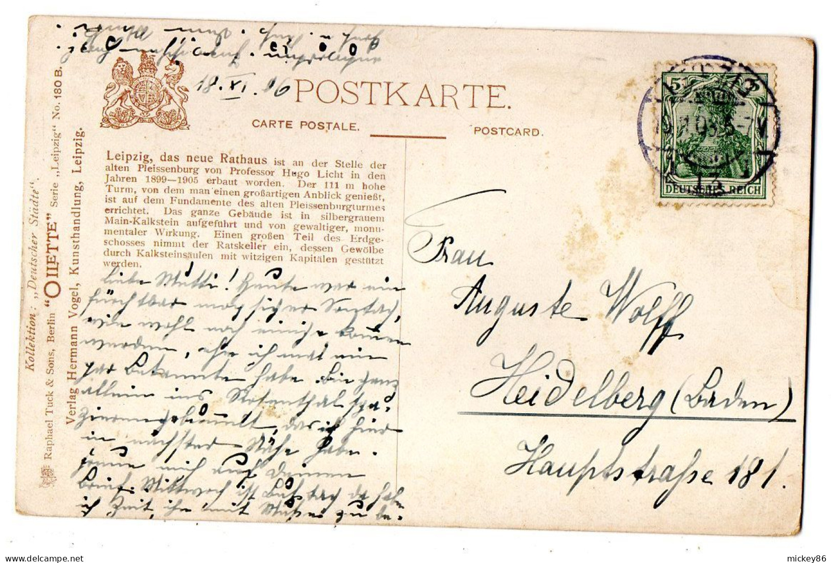 Allemagne--LEIPZIG -1903--illustrateur Oilette--Neues Rathaus........timbre....cachet - Leipzig