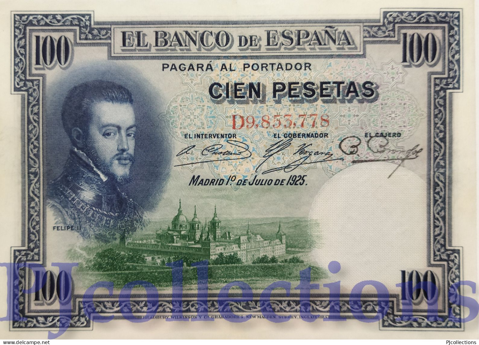 SPAIN 100 PESETAS 1925 PICK 69c XF - 100 Pesetas