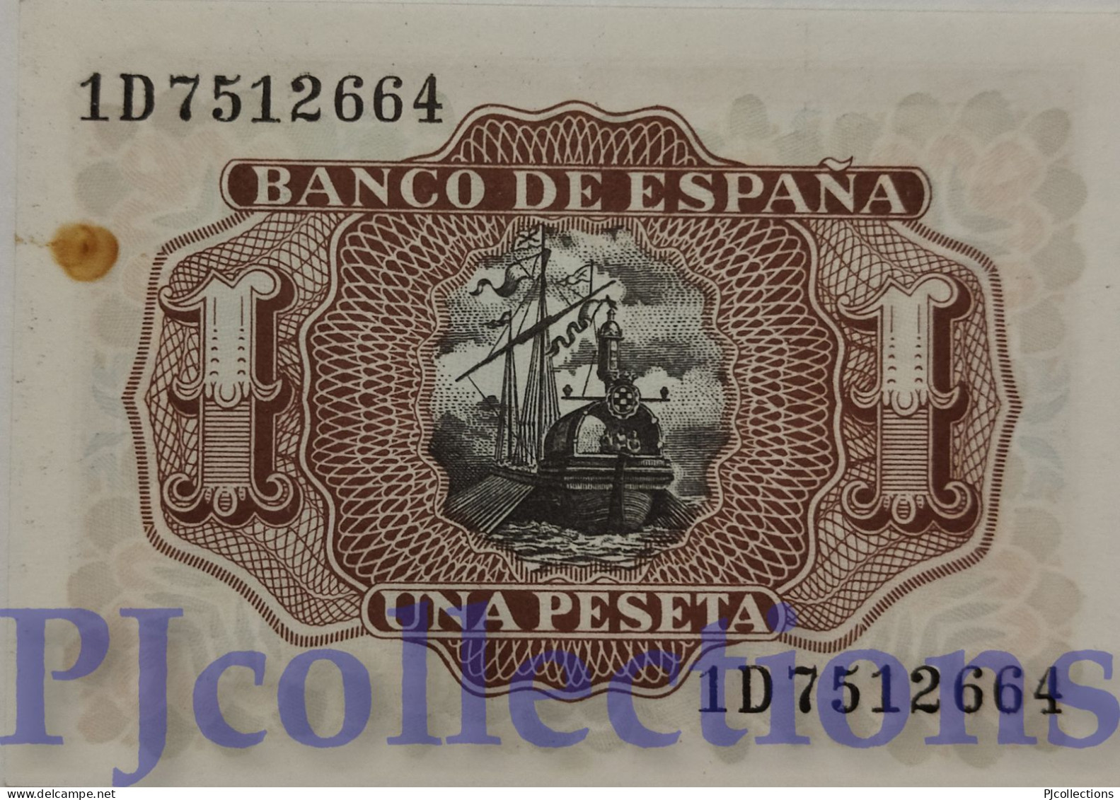 SPAIN 1 PESETA 1953 PICK 144a AU/UNC W/STAIN - 1-2 Pesetas