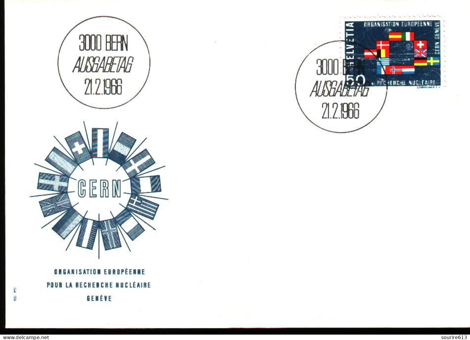 Fdc Suisse 1966 Sciences Energies Atome CERN à Meyrin Drapeaux - Atomo