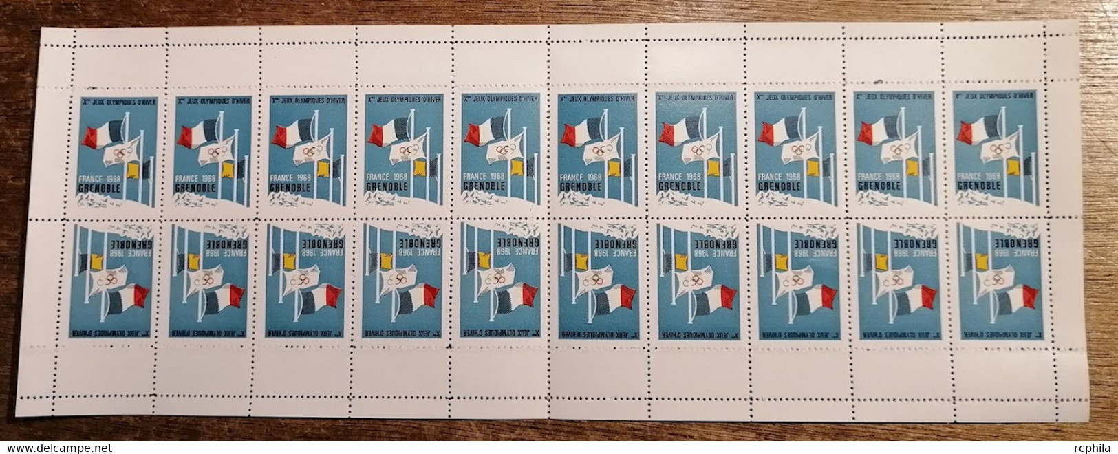 RC 21383 FRANCE VIGNETTES DES JEUX OLYMPIQUES DE GRENOBLE 1968 FEUILLET COMPLET DE 20ex IMPRIMÉS TETE BECHE NEUF ** MNH - Sport