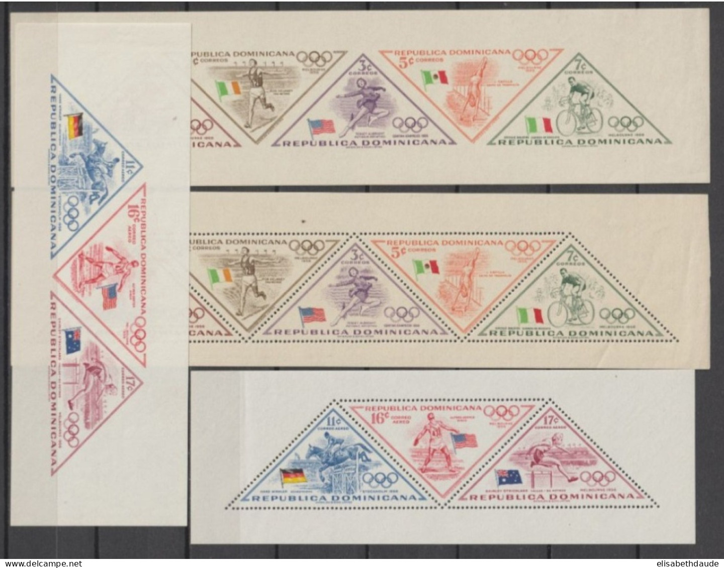 REP.DOMINICAINE - 1957 - BLOCS YVERT N°9/10 DENTELES ET NON DENTELES ! ** MNH - COTE = 40 EUR. JEUX OLYMPIQUES MELBOURNE - Dominicaine (République)