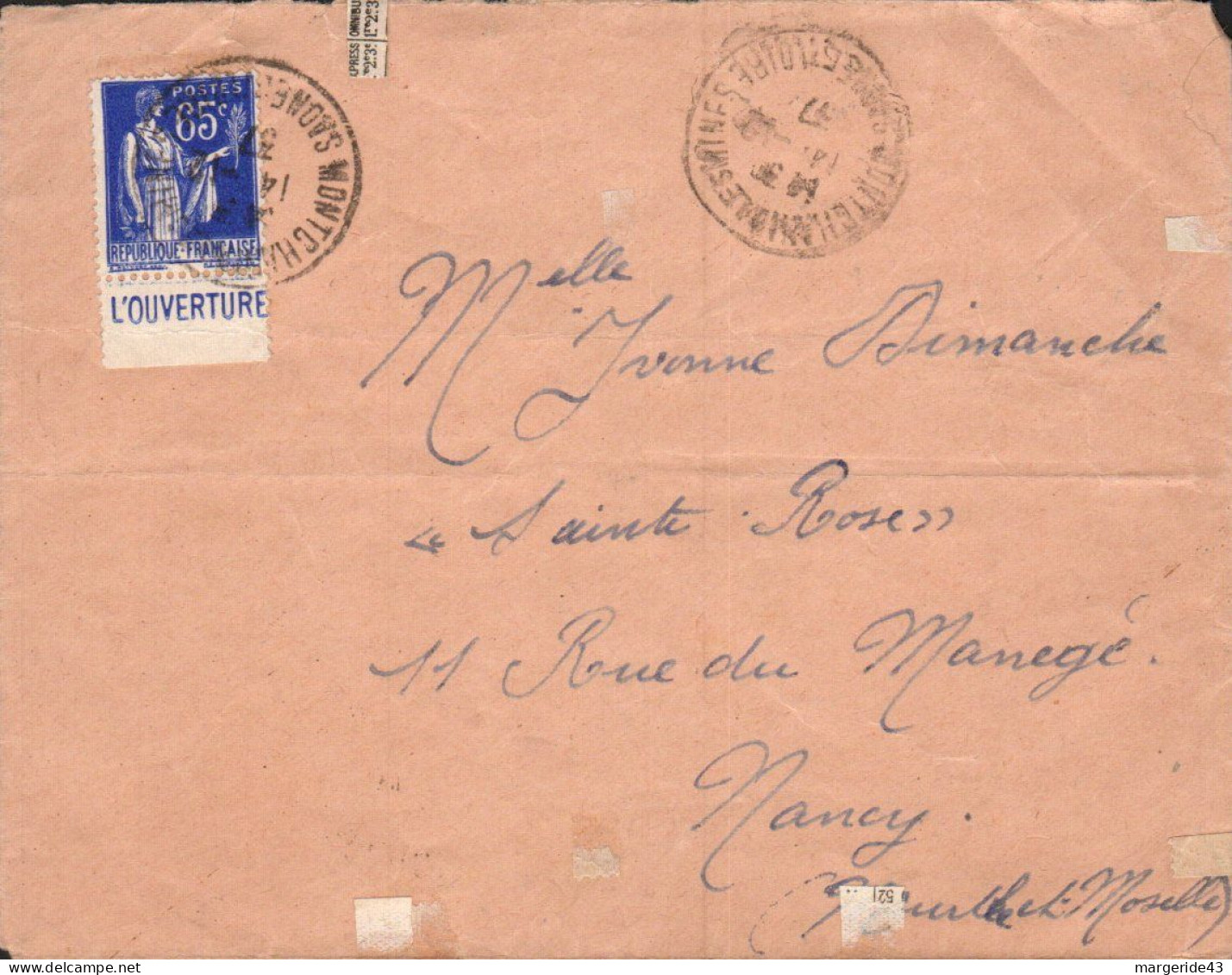 PAIX BANDE L'OUVERTURE SUR LETTRE DE MONTCHANIN LES MINES SAONE ET LOIRE 19237 - Briefe U. Dokumente