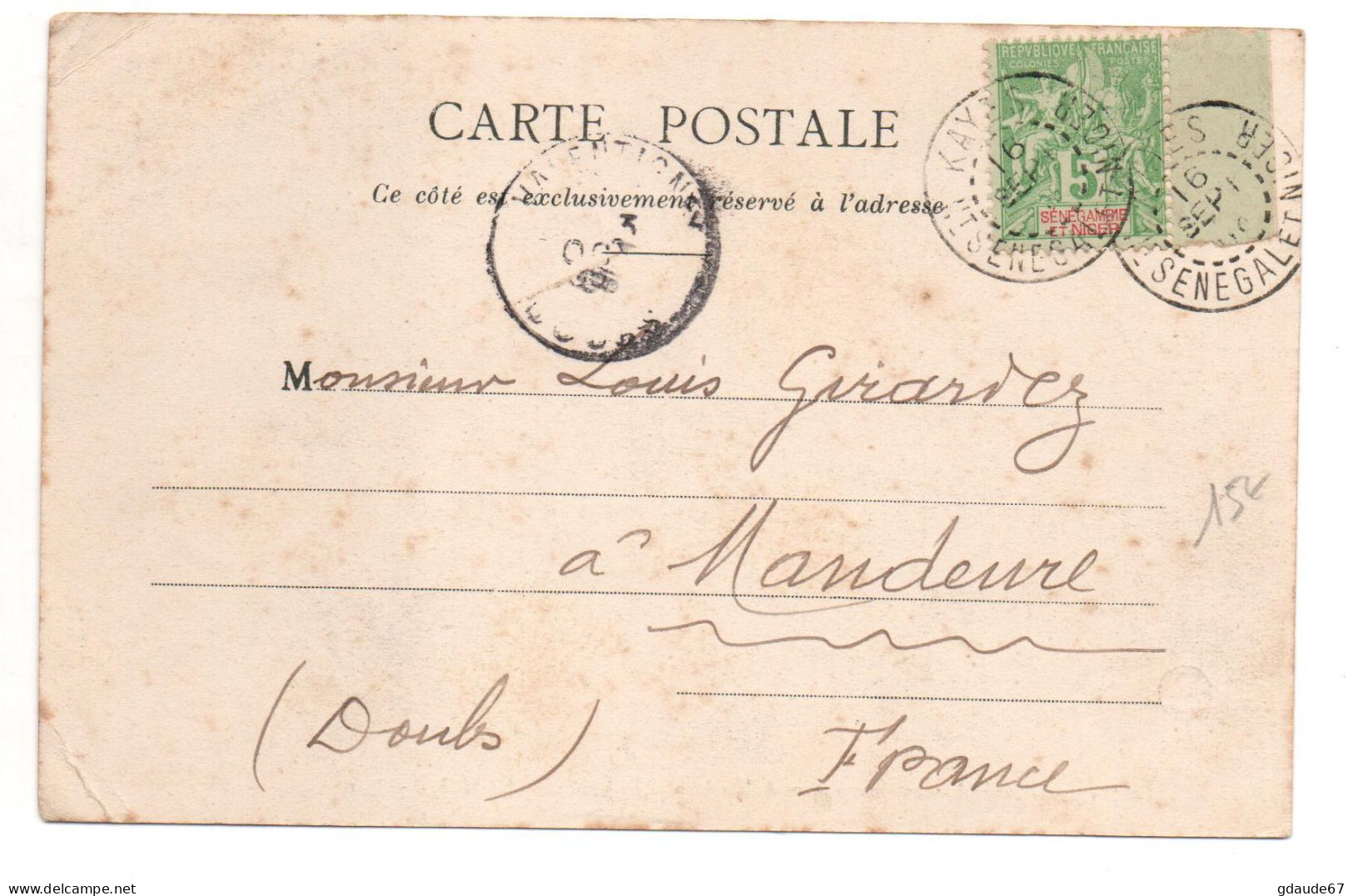 1906 - CP De KAYES (HAUT SENEGAL ET NIGER) Avec TYPE GROUPE BORD DE FEUILLE - Storia Postale
