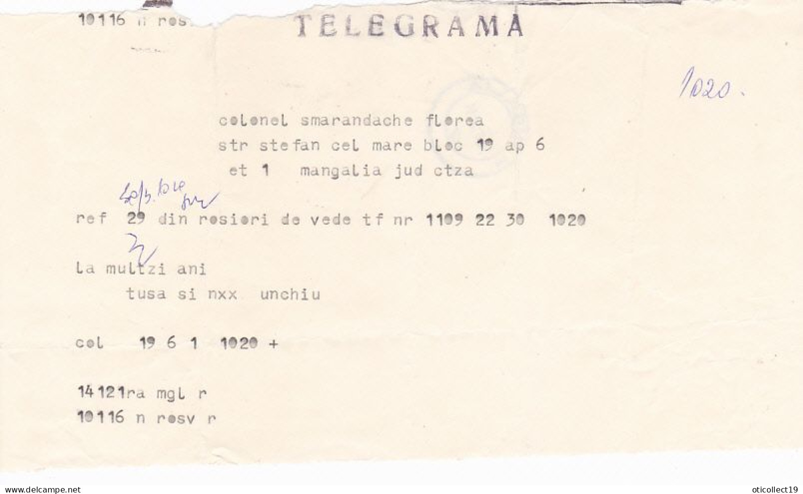 TELEGRAPH, TELEGRAMME SENT FROM ROSIORII DE VEDE TO MANGALIA, 1980, ROMANIA - Telegrafi