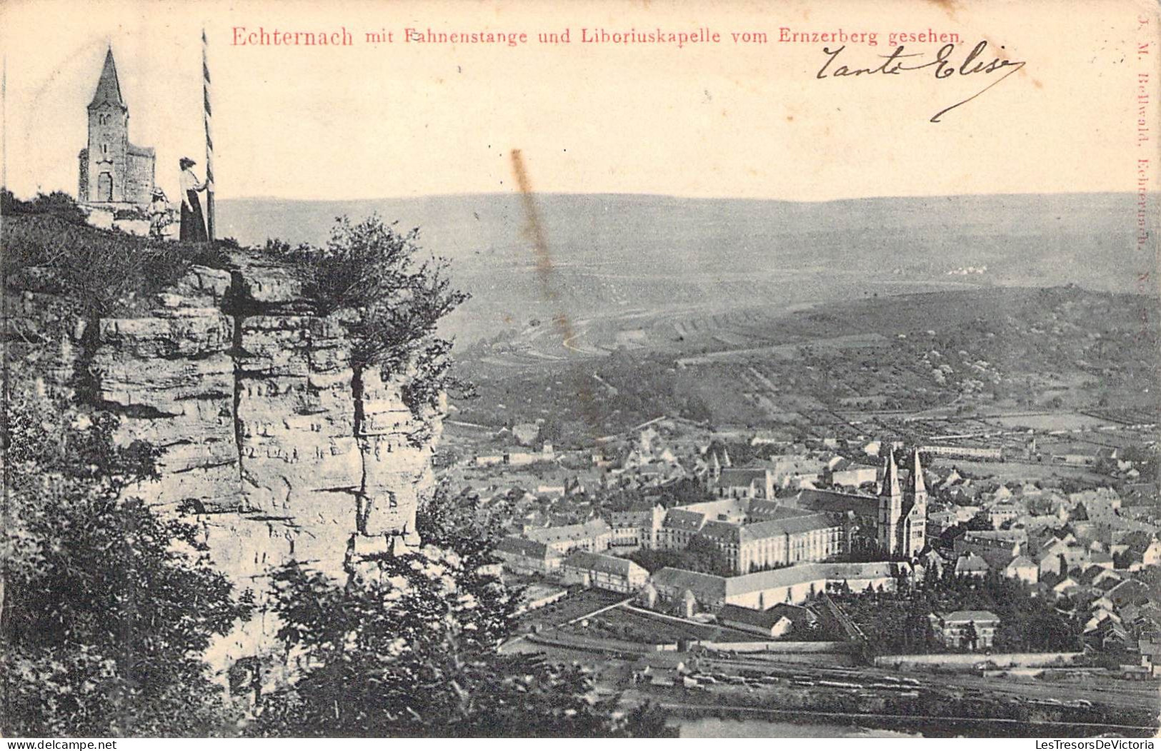 LUXEMBOURG - ECHTERNACH - Mit Fahnenstange Und Liboriuskapelle Vom Ernzerberg Gesehen - Carte Postale Ancienne - Echternach