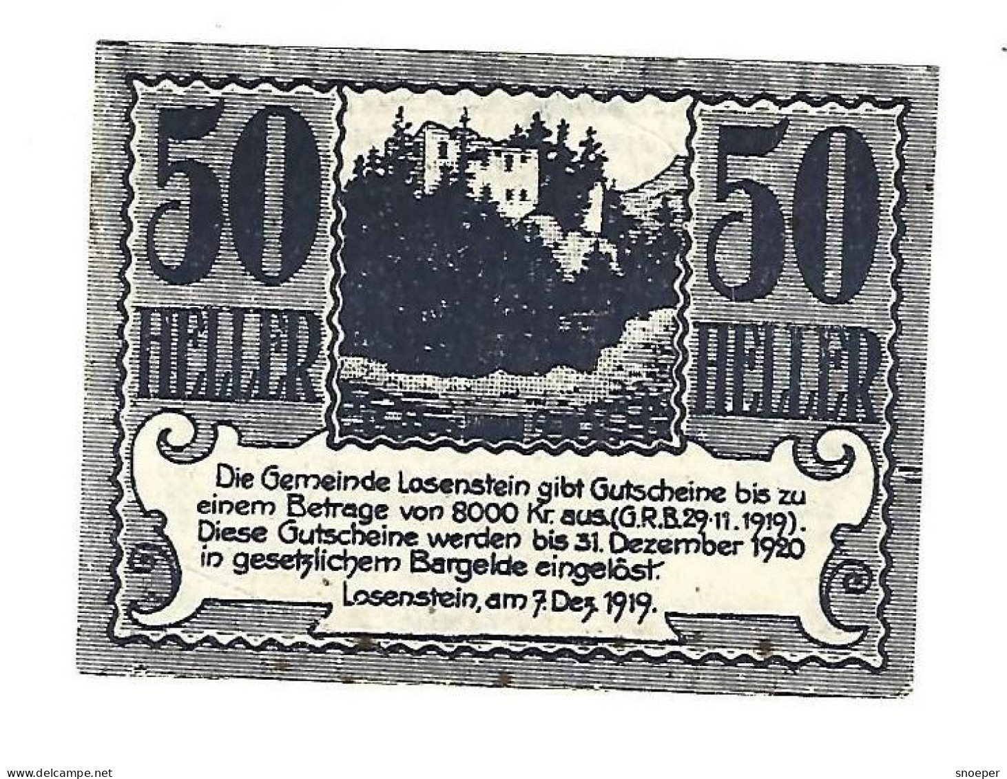 *notgeld   Austria Losenstein 50 Heller  566/2a Cat Val 3,00 Euro - Autriche