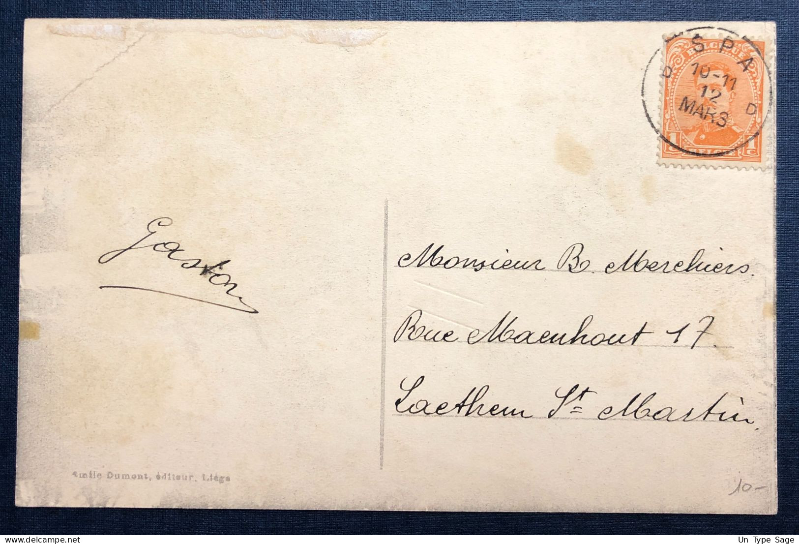 Belgique COB N°190 Sur CPA, Cachet SPA 12.4.?? - (N710) - Sellos Con Estrellas