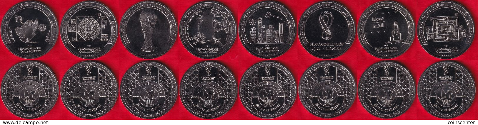 Qatar Set Of 8 Coins: 1 Riyal 2022 "FIFA World Cup, Football" UNC - Qatar