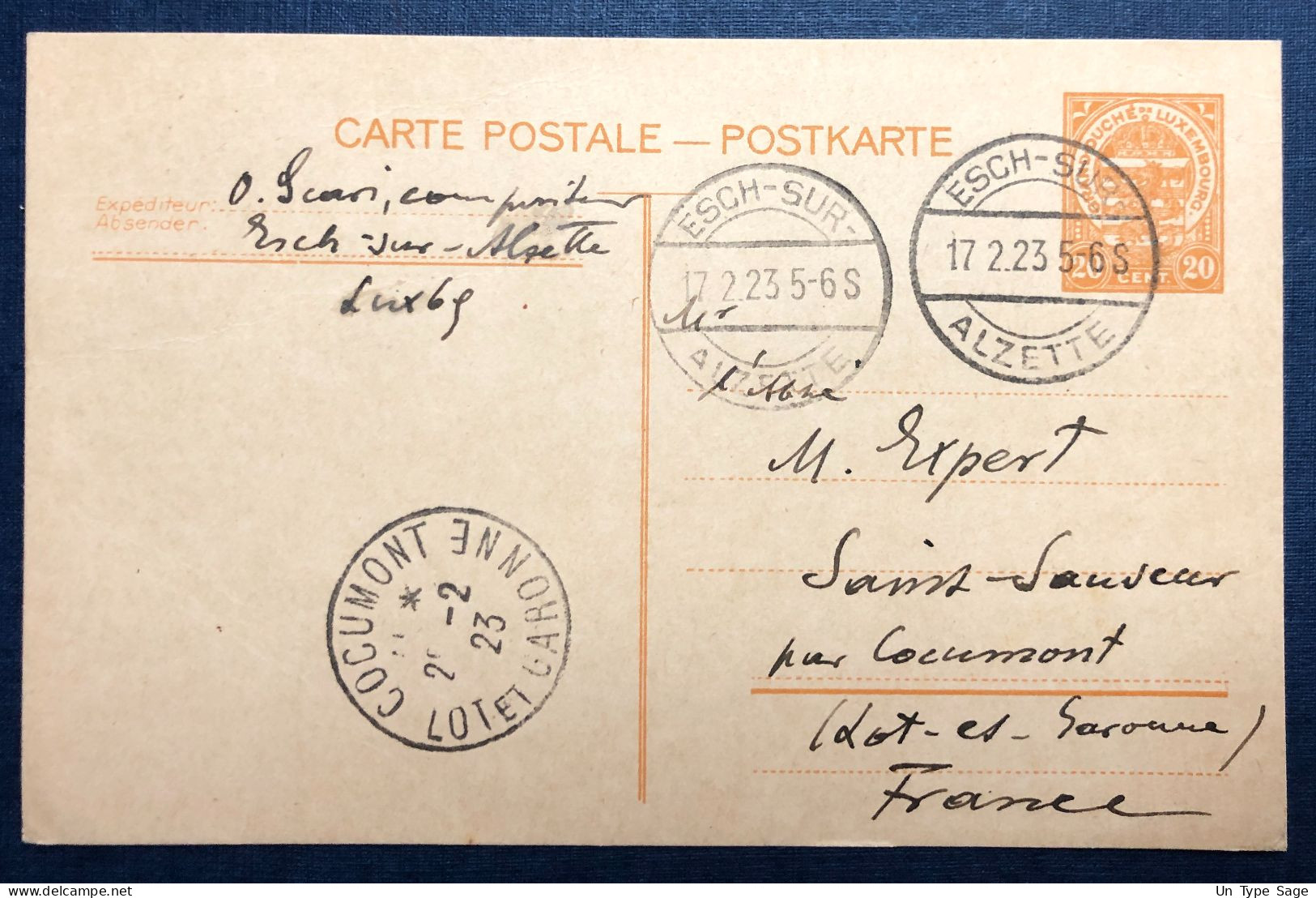 Luxembourg, Entier-Carte TAD ESCH-SUR- ALZETTE 17.2.1923 Pour La France - (N728) - Interi Postali