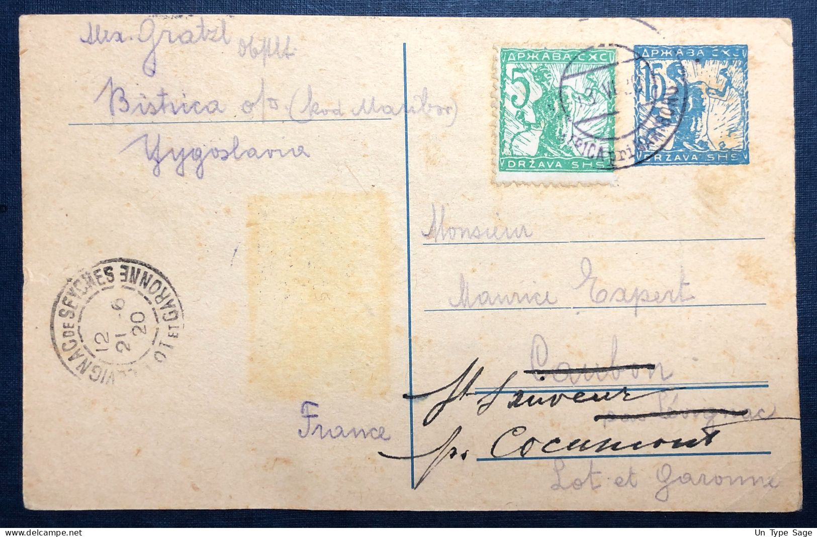 Yougoslavie, Entier-Carte + Complément 1920 Pour La France - (N729) - Postwaardestukken