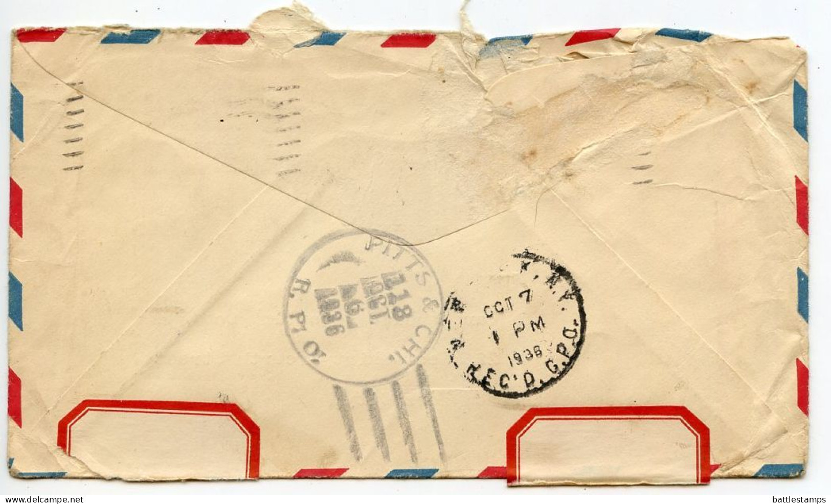 United States 1936 Scott UC3 6c Air Postal Envelope W/ Scott E15a; North Manchester, Indiana To New York City - 1921-40