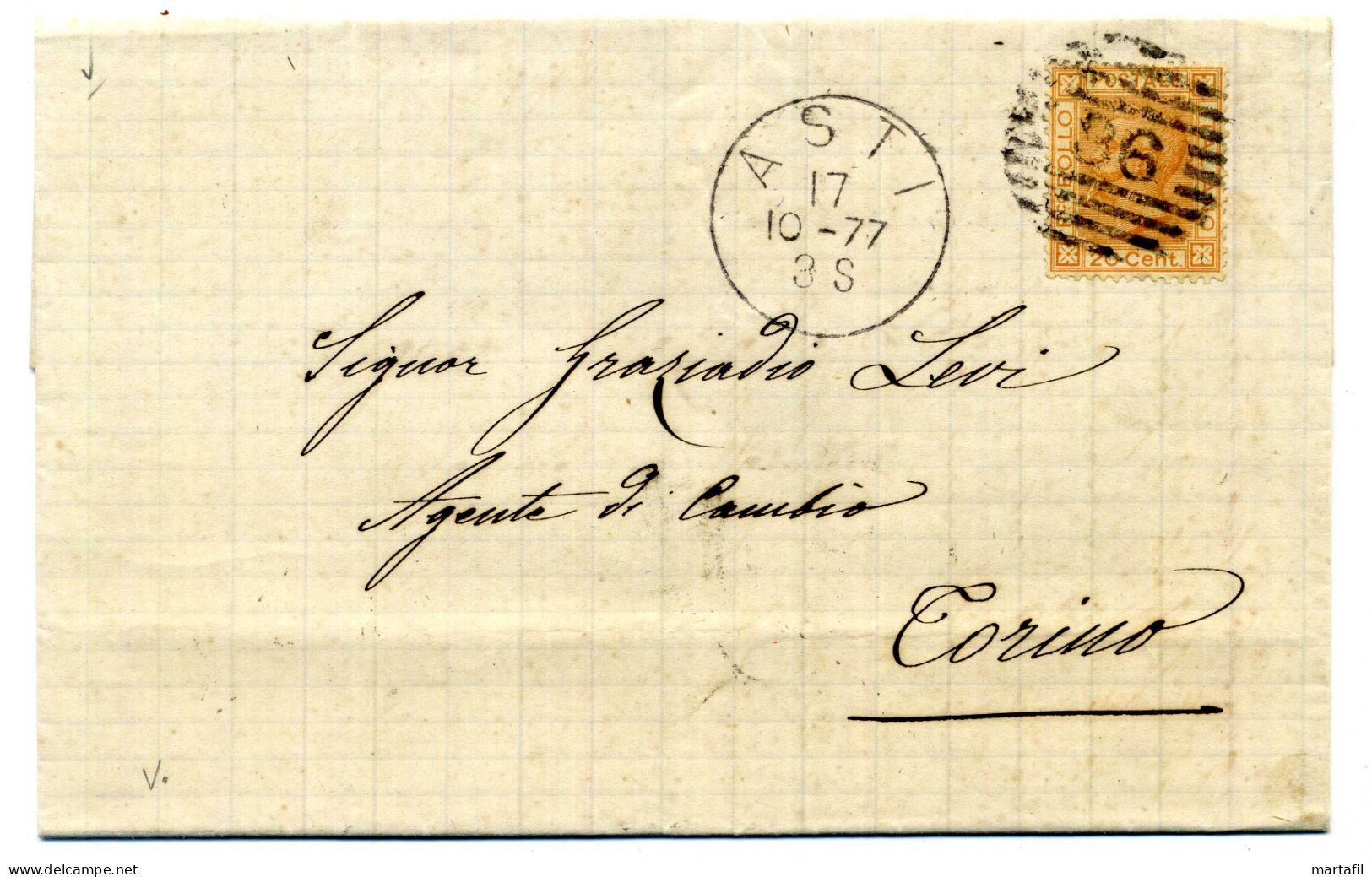 1877 Lettera Per Torino Da Asti, Affr. 20 Cent. - Marcofilía