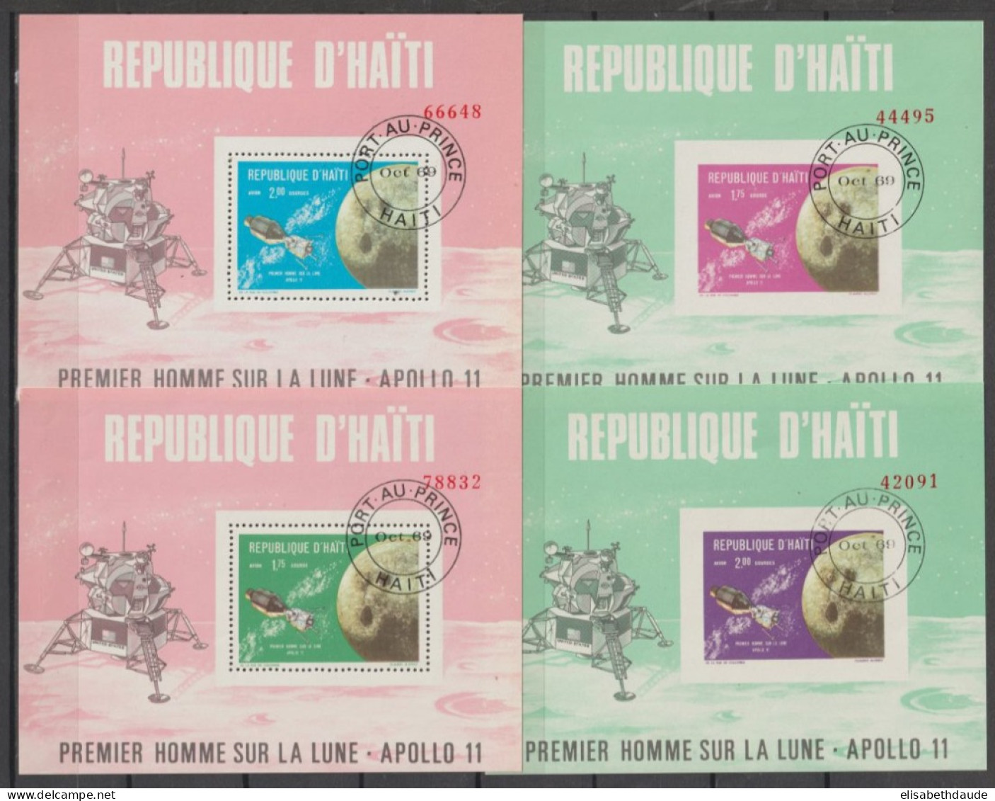HAITI - 1969 - COSMOS APOLLO 11 - RARES BLOCS YVERT N°28/31 OBLITERES - COTE = 50 EUR - Haïti