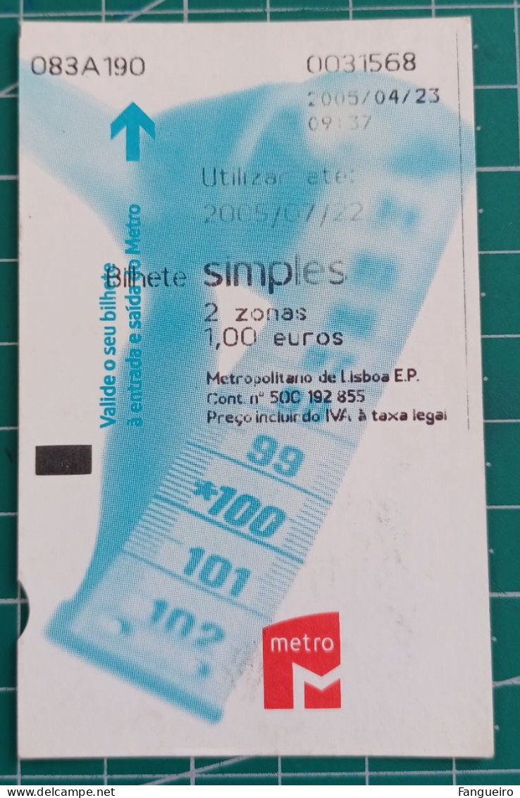 PORTUGAL SUBWAY TICKET LISBON - Europa