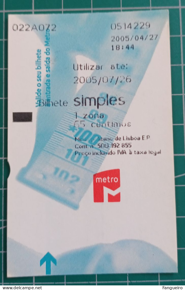 PORTUGAL SUBWAY TICKET LISBON - Europa