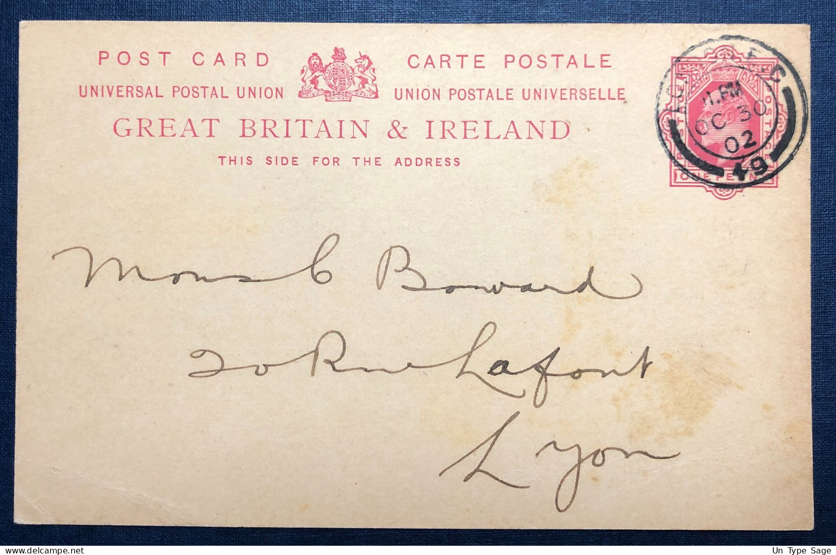 Grande Bretagne, Entier-Carte De Londres 30.10.1902 Pour La France - (N739) - Entiers Postaux