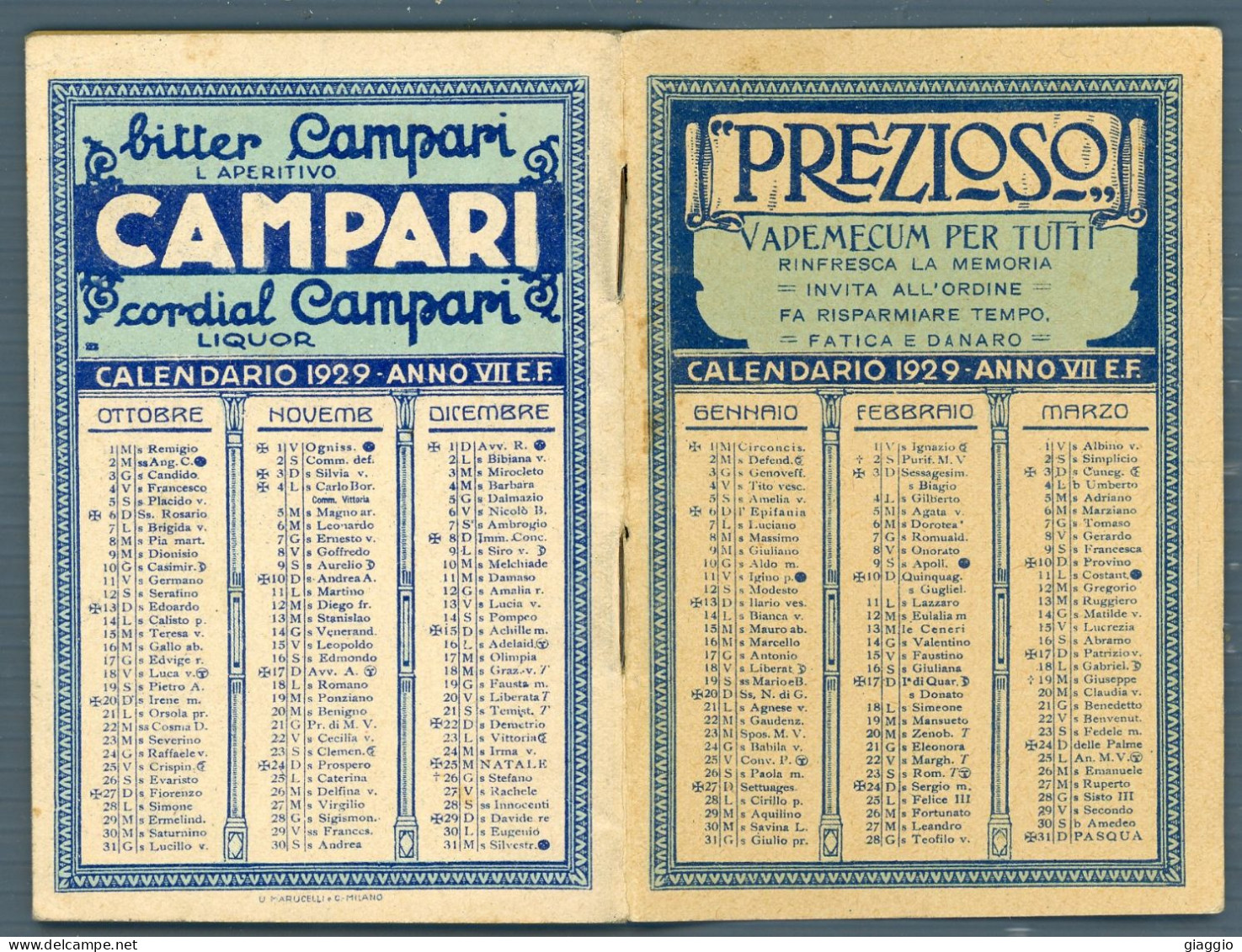 °°° Calendario - Prezioso 1929 °°° - Tamaño Grande : 1921-40