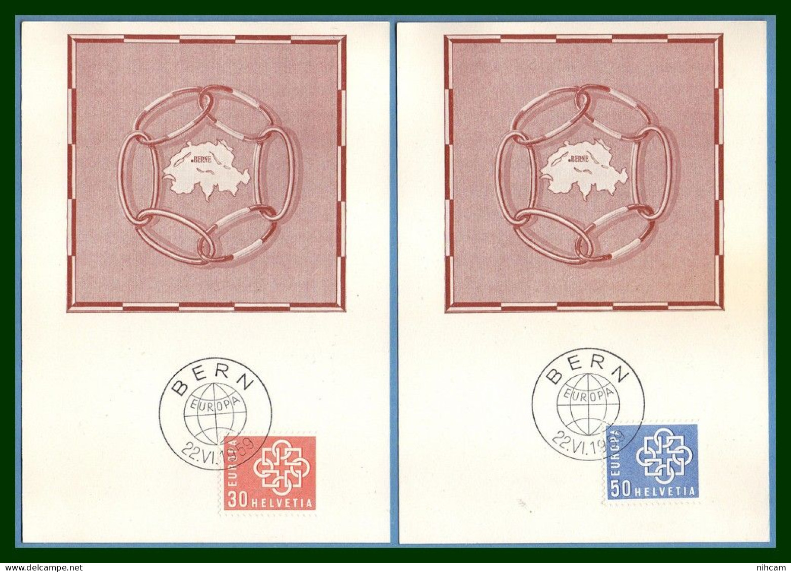 Carte Maximum Europa 1959 Suisse Helvetia Switzerland Yv. N° 630 631 (voir !) - 1959