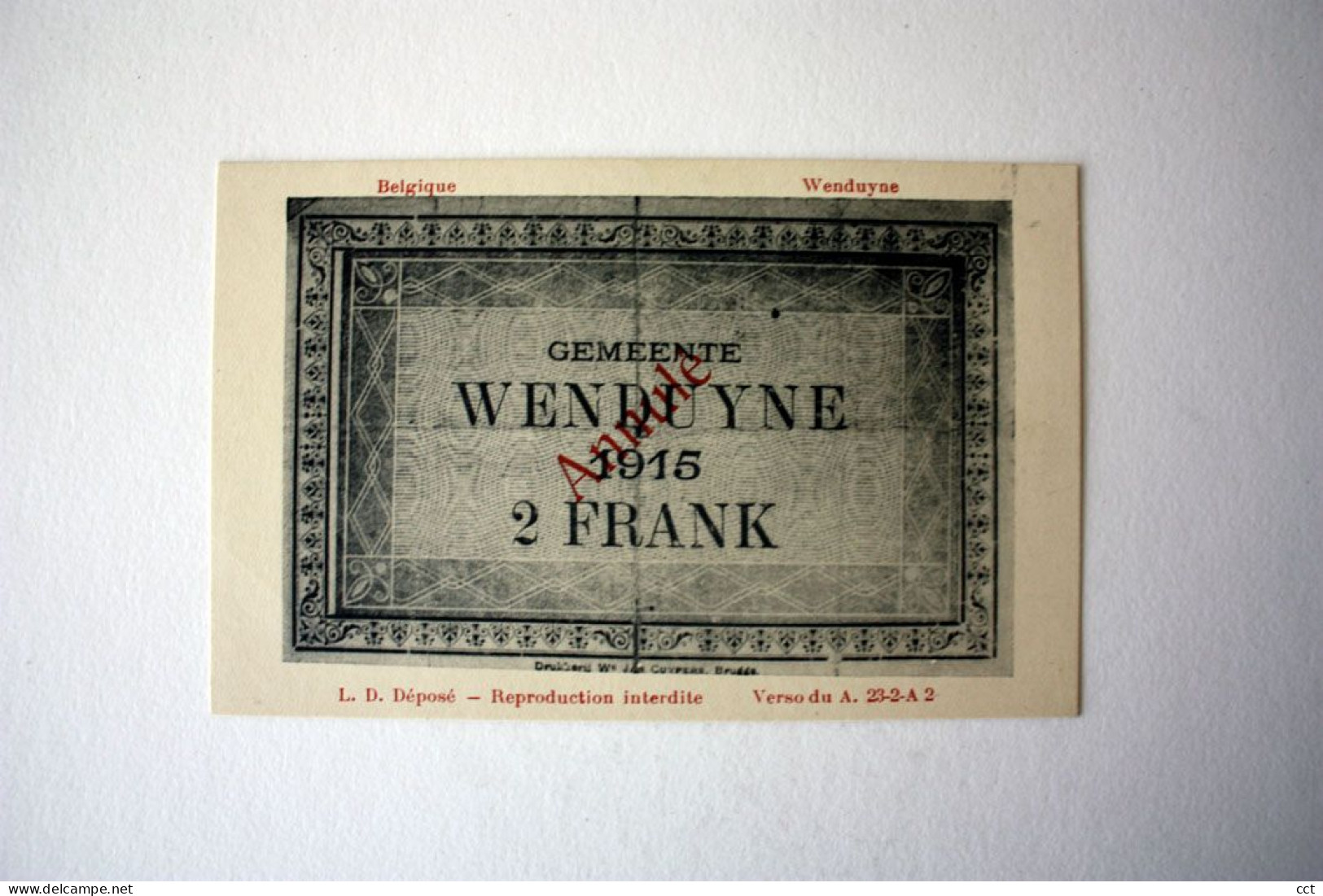 Wenduyne   Wenduine   Noodgeld Gemeente Wenduyne 1915   2 Frank - Wenduine