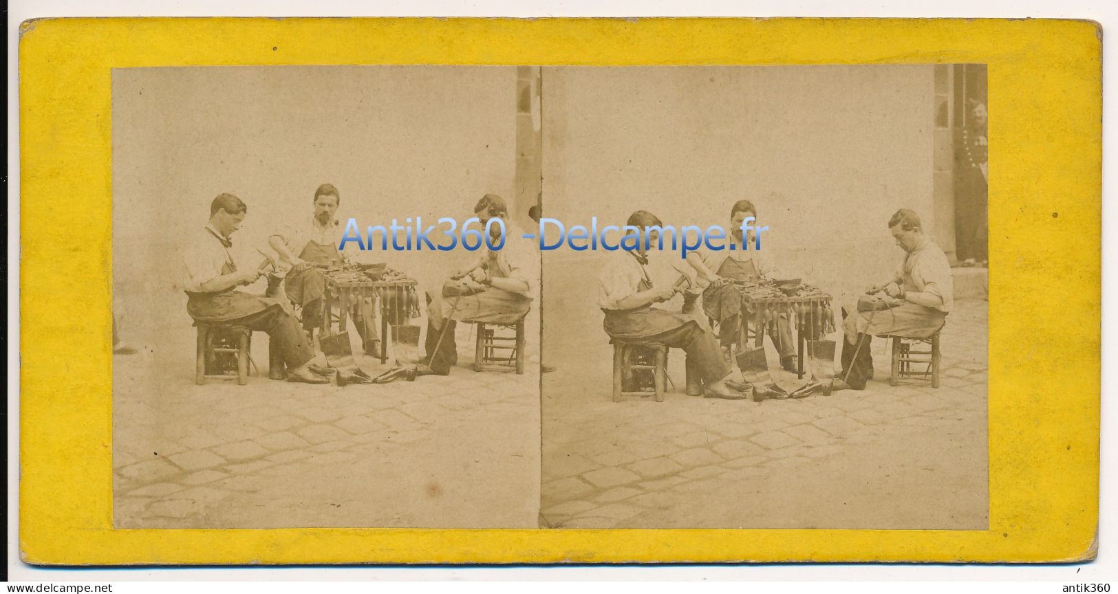Photographie Ancienne Vue Stéréoscopique Métier Ancien Cordonnier - Stereoscopic